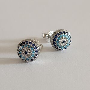 New 925 Silver Blue Sapphire Diamond Turquoise Stud Earrings for Women